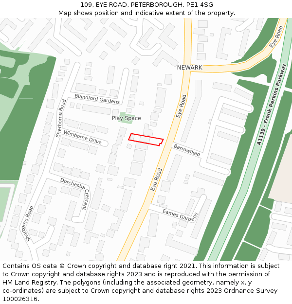 109, EYE ROAD, PETERBOROUGH, PE1 4SG: Location map and indicative extent of plot