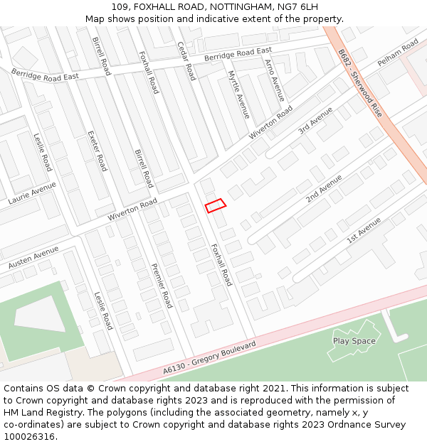 109, FOXHALL ROAD, NOTTINGHAM, NG7 6LH: Location map and indicative extent of plot