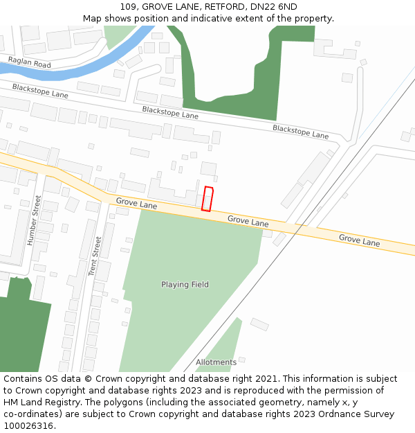 109, GROVE LANE, RETFORD, DN22 6ND: Location map and indicative extent of plot