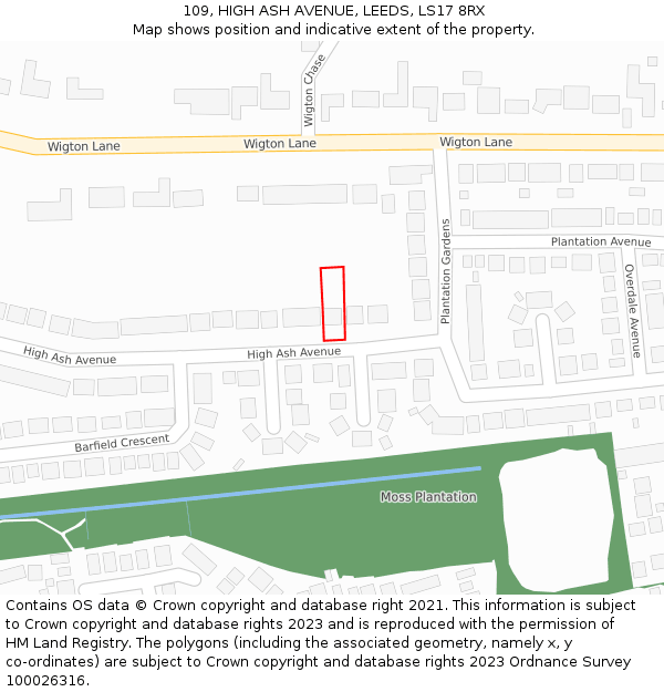 109, HIGH ASH AVENUE, LEEDS, LS17 8RX: Location map and indicative extent of plot
