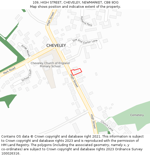 109, HIGH STREET, CHEVELEY, NEWMARKET, CB8 9DG: Location map and indicative extent of plot