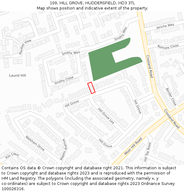 109, HILL GROVE, HUDDERSFIELD, HD3 3TL: Location map and indicative extent of plot