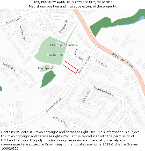 109, KENNEDY AVENUE, MACCLESFIELD, SK10 3DE: Location map and indicative extent of plot