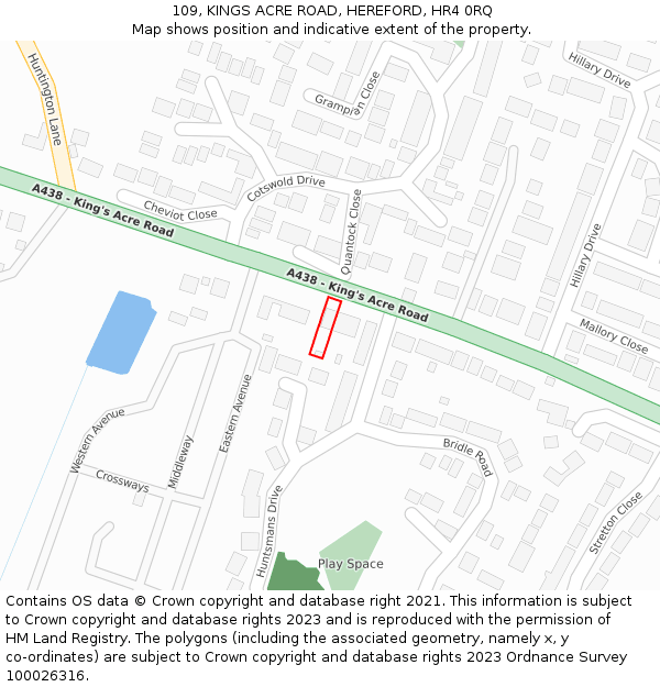 109, KINGS ACRE ROAD, HEREFORD, HR4 0RQ: Location map and indicative extent of plot