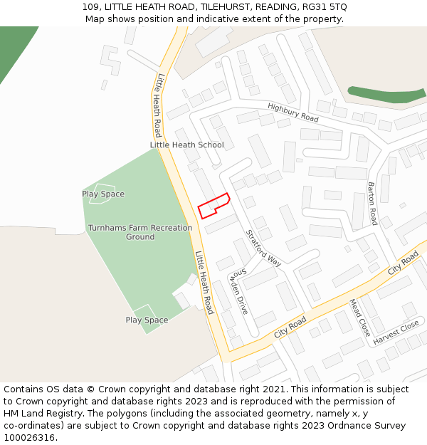 109, LITTLE HEATH ROAD, TILEHURST, READING, RG31 5TQ: Location map and indicative extent of plot