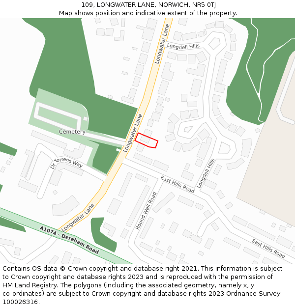 109, LONGWATER LANE, NORWICH, NR5 0TJ: Location map and indicative extent of plot
