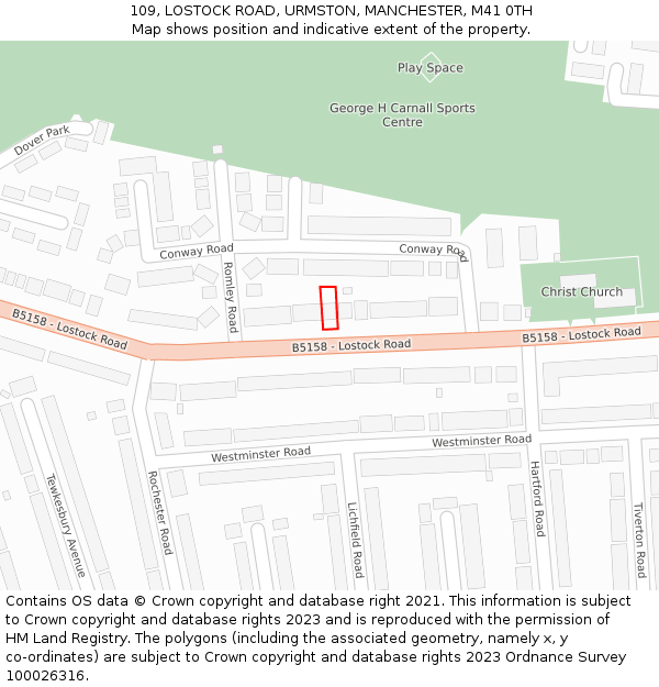 109, LOSTOCK ROAD, URMSTON, MANCHESTER, M41 0TH: Location map and indicative extent of plot