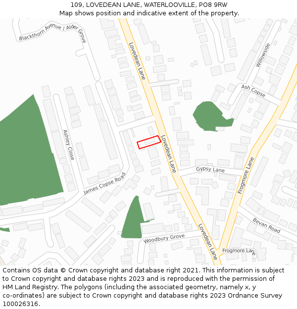 109, LOVEDEAN LANE, WATERLOOVILLE, PO8 9RW: Location map and indicative extent of plot