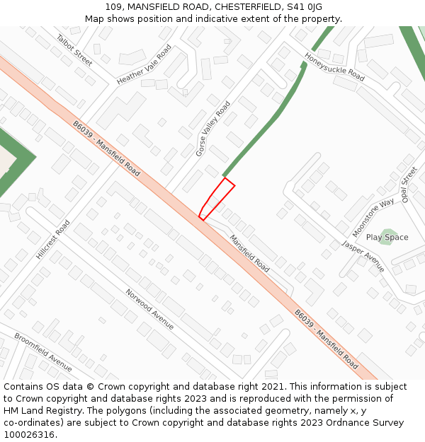 109, MANSFIELD ROAD, CHESTERFIELD, S41 0JG: Location map and indicative extent of plot