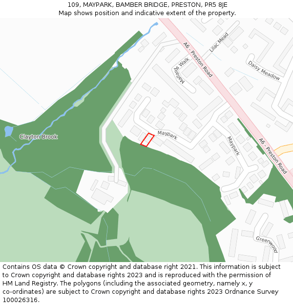 109, MAYPARK, BAMBER BRIDGE, PRESTON, PR5 8JE: Location map and indicative extent of plot