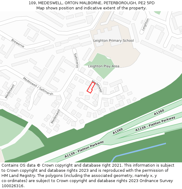 109, MEDESWELL, ORTON MALBORNE, PETERBOROUGH, PE2 5PD: Location map and indicative extent of plot