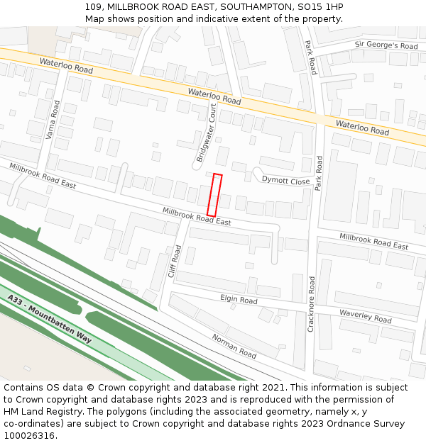 109, MILLBROOK ROAD EAST, SOUTHAMPTON, SO15 1HP: Location map and indicative extent of plot