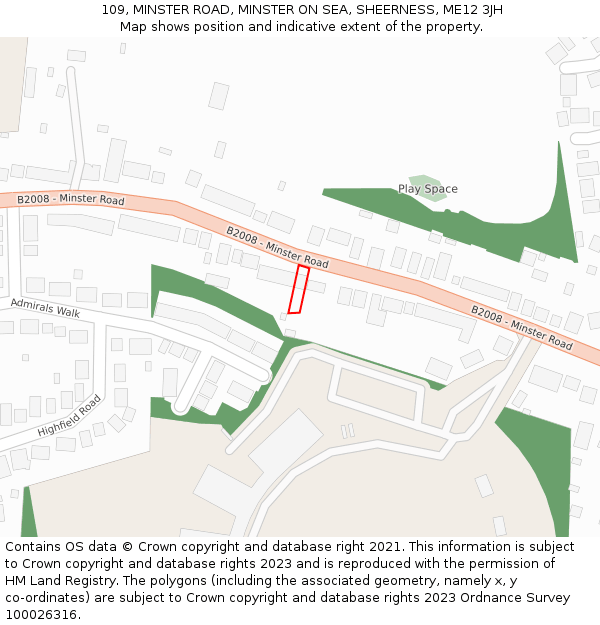 109, MINSTER ROAD, MINSTER ON SEA, SHEERNESS, ME12 3JH: Location map and indicative extent of plot