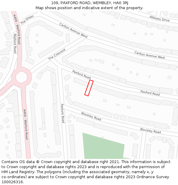 109, PAXFORD ROAD, WEMBLEY, HA0 3RJ: Location map and indicative extent of plot