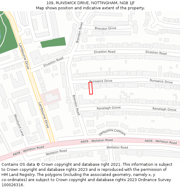 109, RUNSWICK DRIVE, NOTTINGHAM, NG8 1JF: Location map and indicative extent of plot