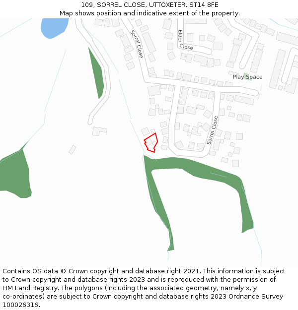 109, SORREL CLOSE, UTTOXETER, ST14 8FE: Location map and indicative extent of plot