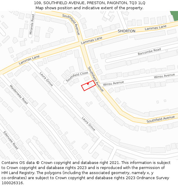 109, SOUTHFIELD AVENUE, PRESTON, PAIGNTON, TQ3 1LQ: Location map and indicative extent of plot