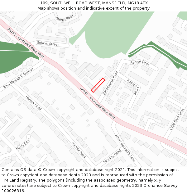 109, SOUTHWELL ROAD WEST, MANSFIELD, NG18 4EX: Location map and indicative extent of plot