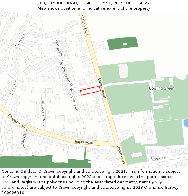 109, STATION ROAD, HESKETH BANK, PRESTON, PR4 6SR: Location map and indicative extent of plot