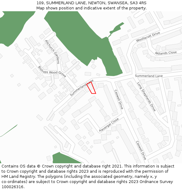 109, SUMMERLAND LANE, NEWTON, SWANSEA, SA3 4RS: Location map and indicative extent of plot