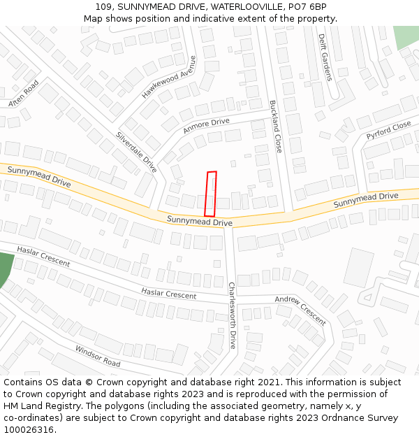 109, SUNNYMEAD DRIVE, WATERLOOVILLE, PO7 6BP: Location map and indicative extent of plot