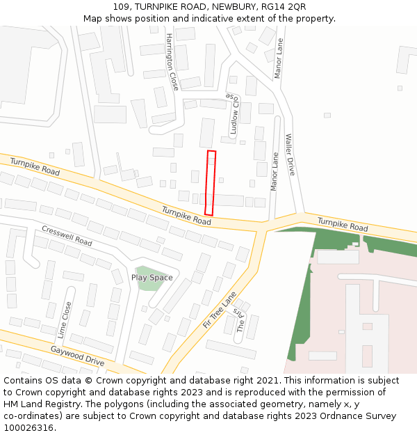 109, TURNPIKE ROAD, NEWBURY, RG14 2QR: Location map and indicative extent of plot