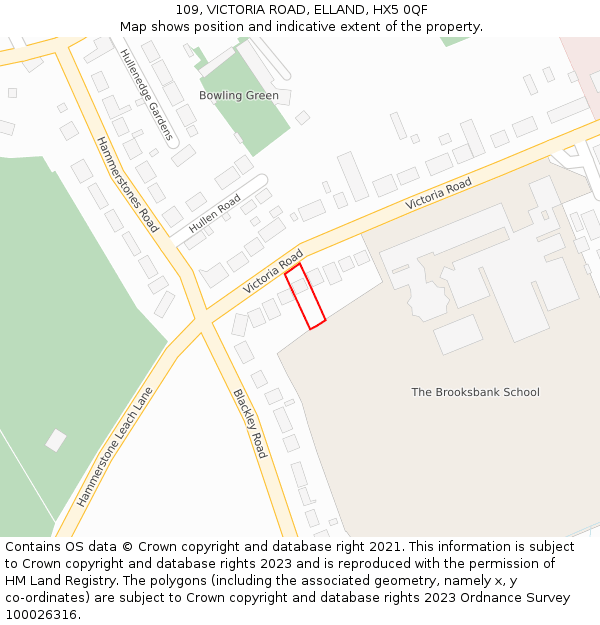 109, VICTORIA ROAD, ELLAND, HX5 0QF: Location map and indicative extent of plot