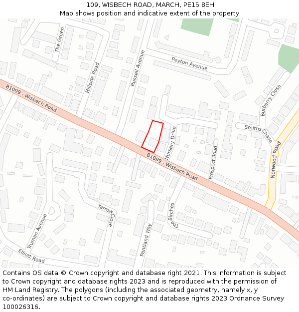 109, WISBECH ROAD, MARCH, PE15 8EH: Location map and indicative extent of plot