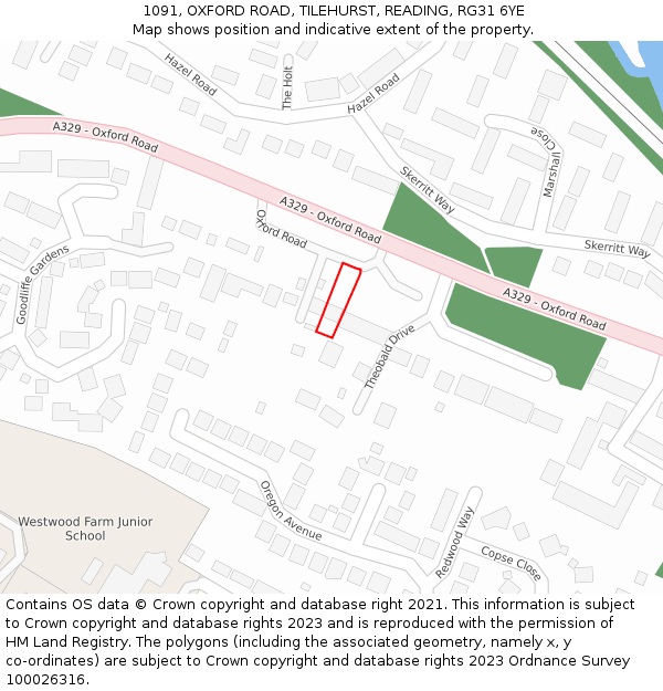 1091, OXFORD ROAD, TILEHURST, READING, RG31 6YE: Location map and indicative extent of plot