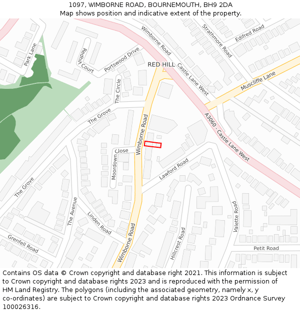 1097, WIMBORNE ROAD, BOURNEMOUTH, BH9 2DA: Location map and indicative extent of plot