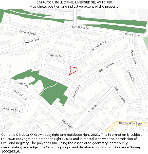 109A, CORNMILL DRIVE, LIVERSEDGE, WF15 7EF: Location map and indicative extent of plot