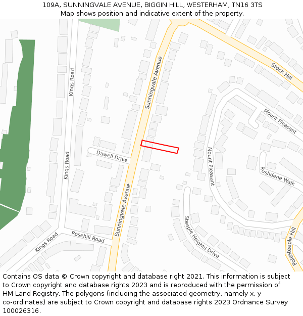 109A, SUNNINGVALE AVENUE, BIGGIN HILL, WESTERHAM, TN16 3TS: Location map and indicative extent of plot