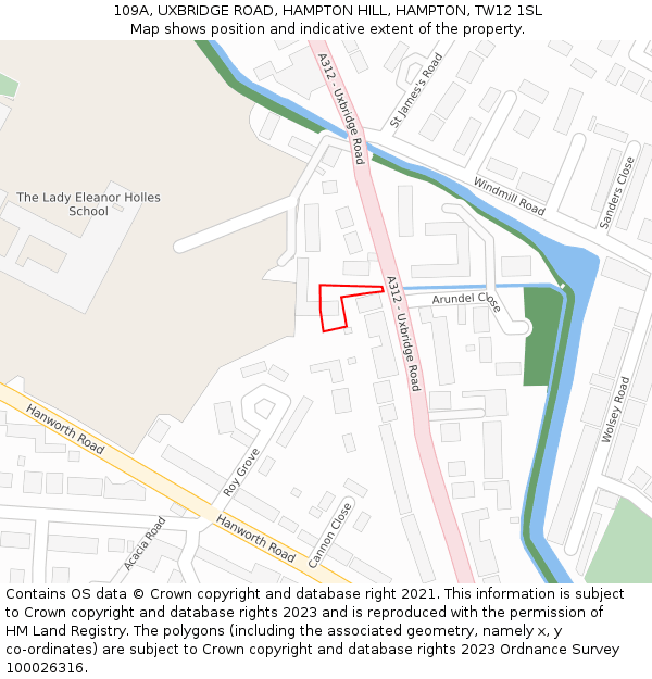 109A, UXBRIDGE ROAD, HAMPTON HILL, HAMPTON, TW12 1SL: Location map and indicative extent of plot