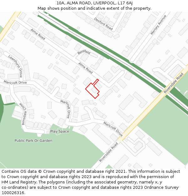 10A, ALMA ROAD, LIVERPOOL, L17 6AJ: Location map and indicative extent of plot