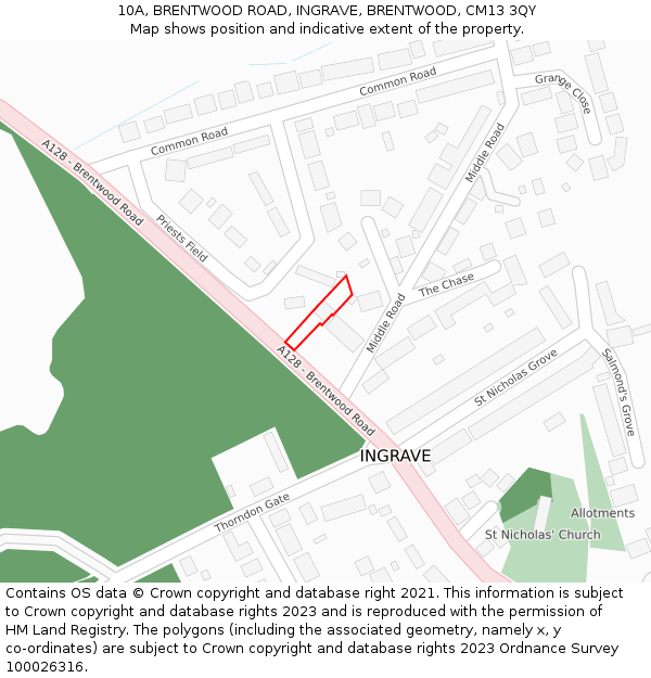 10A, BRENTWOOD ROAD, INGRAVE, BRENTWOOD, CM13 3QY: Location map and indicative extent of plot