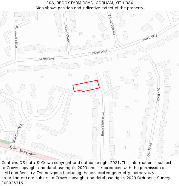 10A, BROOK FARM ROAD, COBHAM, KT11 3AX: Location map and indicative extent of plot