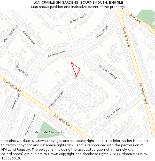 10A, CRANLEIGH GARDENS, BOURNEMOUTH, BH6 5LE: Location map and indicative extent of plot