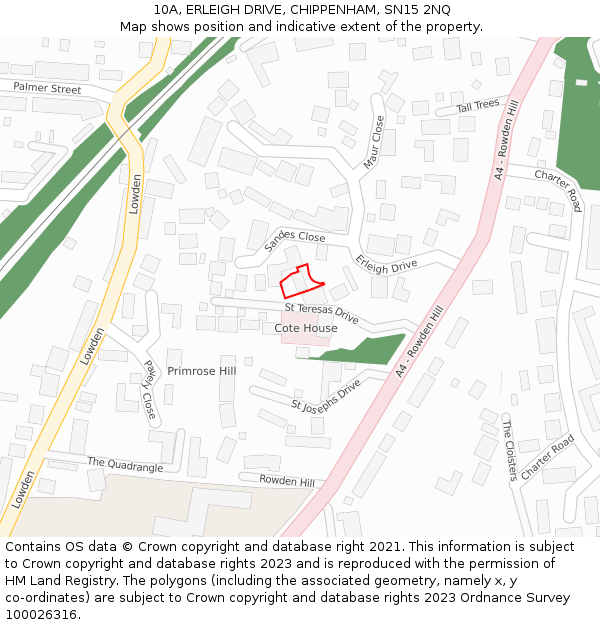 10A, ERLEIGH DRIVE, CHIPPENHAM, SN15 2NQ: Location map and indicative extent of plot