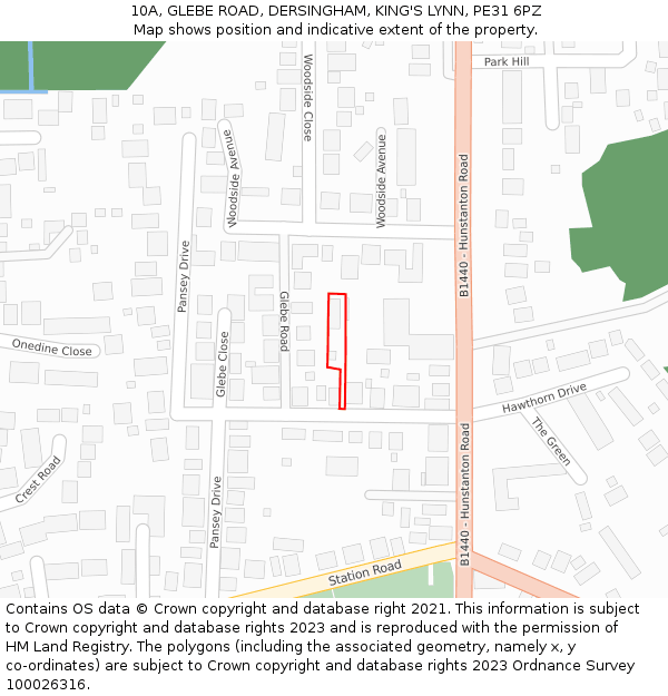 10A, GLEBE ROAD, DERSINGHAM, KING'S LYNN, PE31 6PZ: Location map and indicative extent of plot
