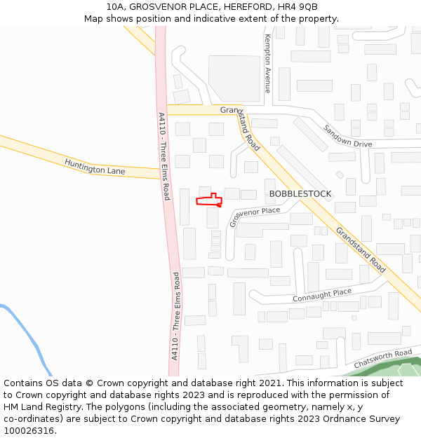 10A, GROSVENOR PLACE, HEREFORD, HR4 9QB: Location map and indicative extent of plot