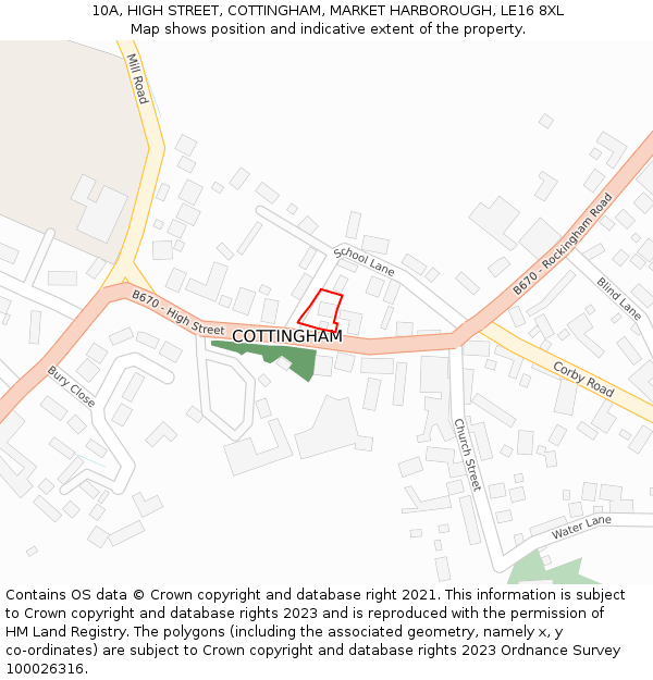 10A, HIGH STREET, COTTINGHAM, MARKET HARBOROUGH, LE16 8XL: Location map and indicative extent of plot