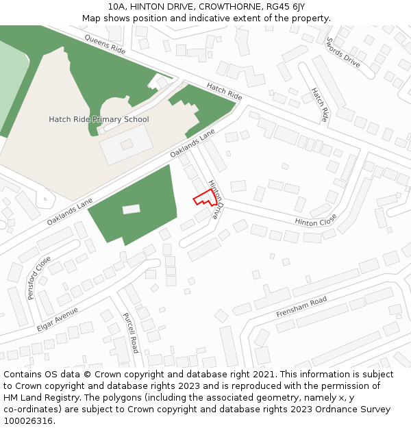10A, HINTON DRIVE, CROWTHORNE, RG45 6JY: Location map and indicative extent of plot