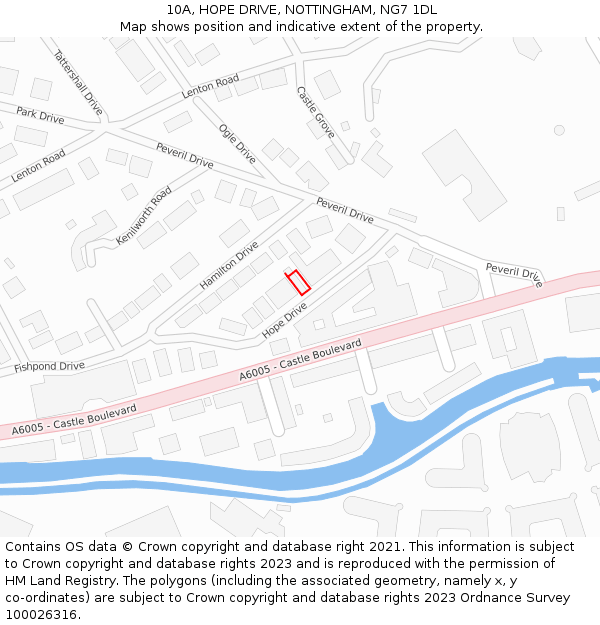 10A, HOPE DRIVE, NOTTINGHAM, NG7 1DL: Location map and indicative extent of plot