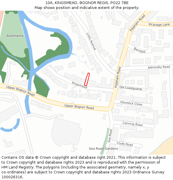 10A, KINGSMEAD, BOGNOR REGIS, PO22 7BE: Location map and indicative extent of plot