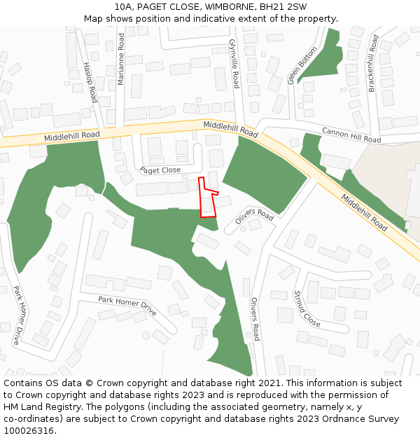 10A, PAGET CLOSE, WIMBORNE, BH21 2SW: Location map and indicative extent of plot