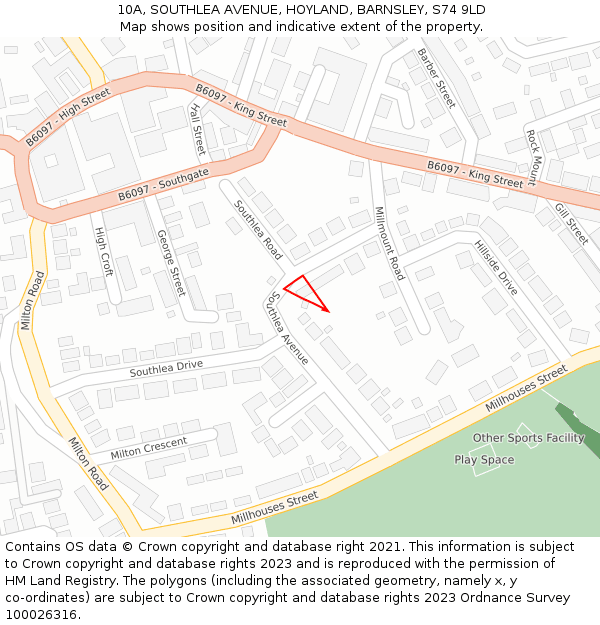 10A, SOUTHLEA AVENUE, HOYLAND, BARNSLEY, S74 9LD: Location map and indicative extent of plot