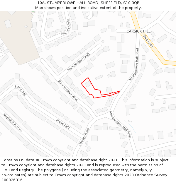10A, STUMPERLOWE HALL ROAD, SHEFFIELD, S10 3QR: Location map and indicative extent of plot