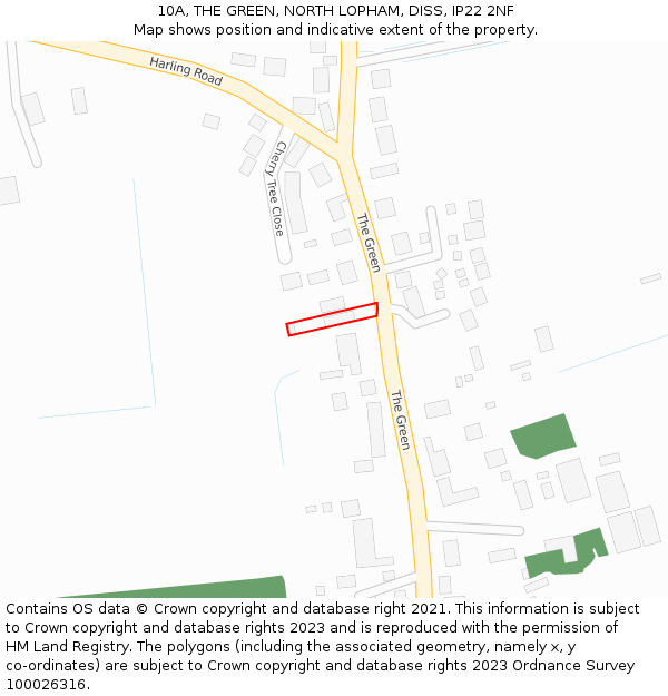 10A, THE GREEN, NORTH LOPHAM, DISS, IP22 2NF: Location map and indicative extent of plot