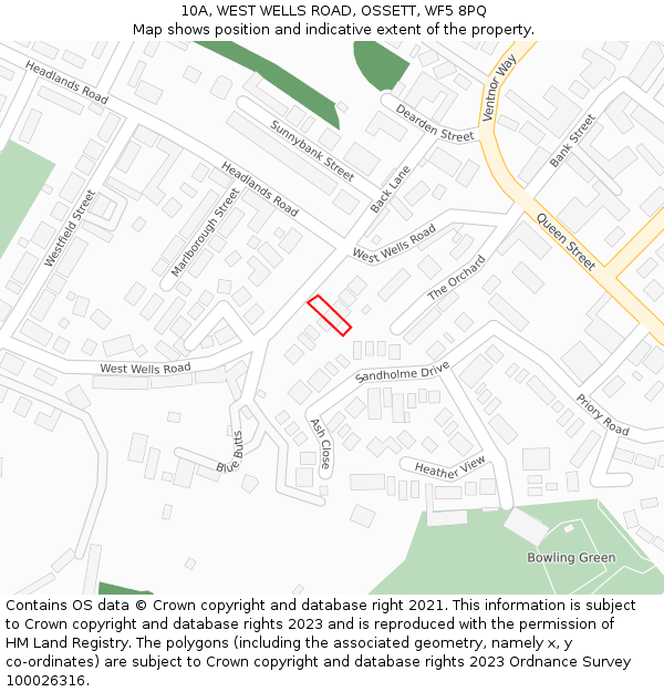 10A, WEST WELLS ROAD, OSSETT, WF5 8PQ: Location map and indicative extent of plot