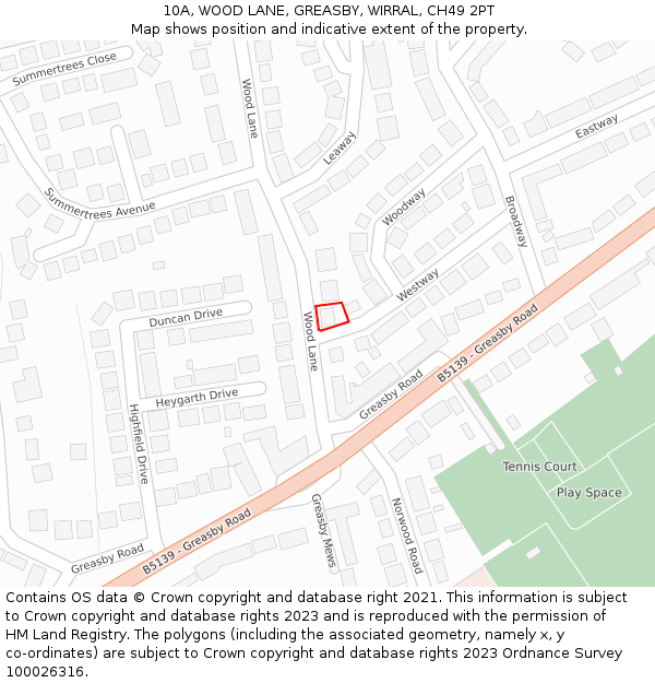10A, WOOD LANE, GREASBY, WIRRAL, CH49 2PT: Location map and indicative extent of plot